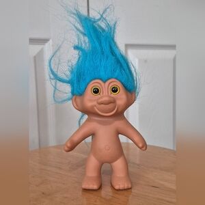 Vintage 1991 TNT Troll Doll with Blue Hair And Yellow Eyes